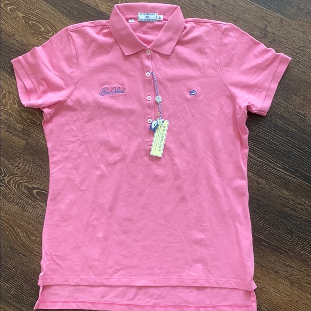 NEW Southern Tide Sea Island logo resort pink polo - Picture 2 of 9
